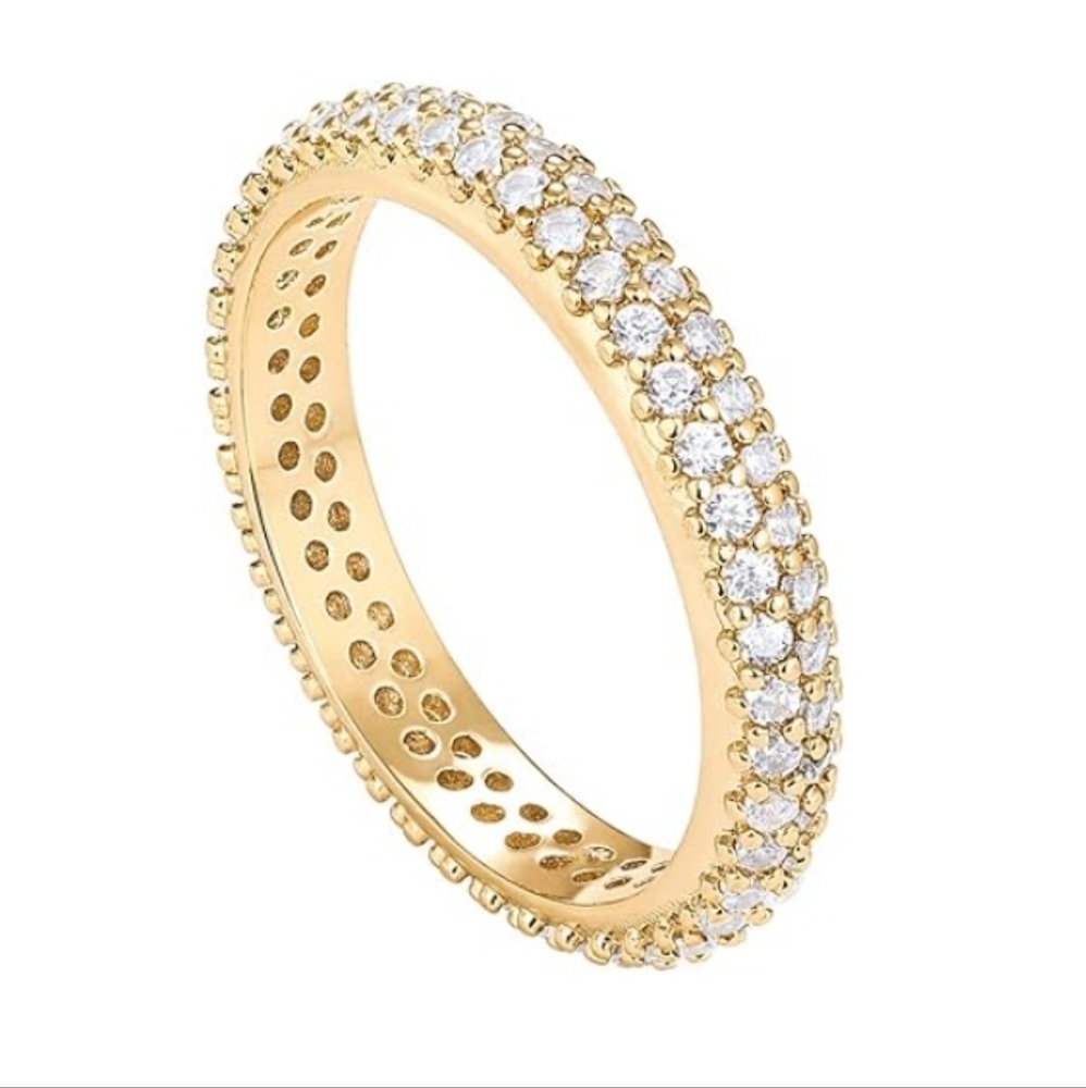 14K Gold Plated Cubic Zirconia Double Row Eternity Ring In Yellow Gold